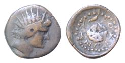 Ancient Coins - ISLANDS off CARIA, Rhodos. Rhodes. Early 1st century AD. Æ (18,5mm, 4,5 g). Radiate head of Helios right / Rose seen from above . Good very Fine