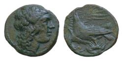 Ancient Coins - Sicily, Akragas. Phintias (287-279 BC). Æ18mm, 3,5g. Laureate head of Apollo r. R/ Two eagles standing l. on rock, clutching hare in talons
