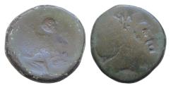 Ancient Coins - Syracuse Æ 24mm.14,7g  Roman rule, late second - early first century BC. Laureate head of Zeus to right / Nike driving biga to right; ΣYPAKOΣIΩN around.  Countermark ! Very Rare .