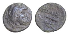 Ancient Coins - KINGS OF THRACE. Adaios, circa 275-225 BC. Hemiobol (Bronze, 17mm, 4 g, ). Head of bearded Herakles to right, wearing lion's skin headdress. ΑΔΑΙΟΥ Club; below, two monograms.