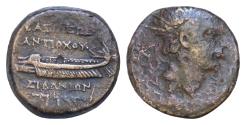 Ancient Coins - SELEUKID KINGS of SYRIA. Antiochos IV Epiphanes. 187-175 BC. Æ 21mm (7,4 g,). Sidon mint. Radiate and diademed head right / Galley left.