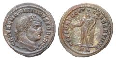 Ancient Coins - Galerius. As Caesar, A.D. 293-305. Æ follis 26mm 9g  Cyzicus, A.D. 259/6. GAL VAL MAXIMIANVS NOB CAES, laureate head of Galerius right / GENIO AVGG ET CAESARVM NN,
