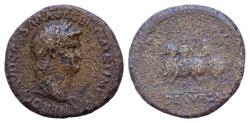Ancient Coins - Nero. AD 54-68. Æ Sestertius (34mm, 25.8g). Rome mint. Struck AD 64. Laureate head right, wearing aegis / Nero and soldier on horseback, performing military exercise (decursio).