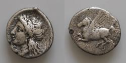 Ancient Coins - Akarnania. Anaktorion circa 450 BC. Drachm AR 15mm., 2,4g. Pegasos flying left, monogram below / Head of Apollo