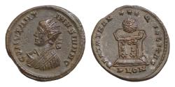 Ancient Coins - Constantine II. As Caesar, A.D. 317-337. Æ follis (19mm, 3,4 g, ). London mint, Struck A.D. 321/2. CONSTANTI-NVS IVN N C, radiate, draped and cuirassed bust left / BEATA TRAN-QILLI