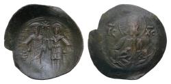 World Coins - BULGARIA. Second Empire. Ivan Asen II (1218-1241). Ae 29mm 2,5g Trachy. Obv: IC - XC. Facing bust of Christ Pantokrator. Rev: Ivan Asen and St. Demetrius