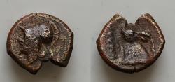 Ancient Coins - Anonymous, Half unit, Neapolis (?), post 276 BC; AE18mm 5,1g. Helmeted head of Minerva l., Rv. Bridled horse's head r.; behind, ROMANO.