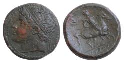 Ancient Coins - SICILY, Syracuse. Hieron II. 275-215 BC. Æ (26mm, 18,6g, ). Struck circa 230 or 218-215 BC. Diademed head left / Horseman riding right, holding couched spear in right arm;