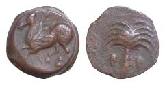 Ancient Coins - CARTHAGE. Circa 340-320 BC. Æ 15mm (3.6gm). Sicilian mint. Palm tree / Pegasos flying left.