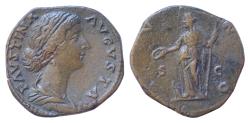 Ancient Coins - Faustina II. Augusta, A.D. 147-175. Æ sestertius 29 mm, 22g. Rome, under Marcus Aurelius, A.D. 161-164. FAVSTINA AVGVSTA, diademed and draped bust of Faustina II right / IVNO,