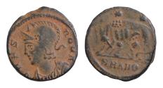 Ancient Coins - City Commemorative AD 330-354. Antioch  Follis Æ 14 mm, 1,9 g VRBS ROMA, helmeted and mantled bust of Roma She-wolf
