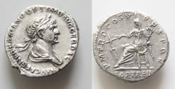 Ancient Coins - TRAJAN (98-117). AR 19mm 3g.Denarius.  Rome. Obv: IMP CAES NER TRAIANO OPTIMO AVG GER DAC. Laureate and draped bust right. Rev: P M TR P COS VI P P SPQR / FORT RED.