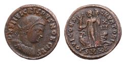 Ancient Coins - Crispus.  AE 19,5mm 3,1g Follis. 321-324 d.C. Cyzicus.   D N FL IVL CRISPVS NOB CAES, laureate, draped and cuirassed bust to right. IOVI CONSERVATORI, Jupiter standing to left,