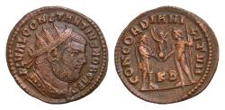 Ancient Coins - Constantius I (Caesar, 293-305) AE 21mm 3,11g Antoninianus Cyzicus, 2nd officina, 295 - 299. FL VAL CONSTANTIVS NOB CAES - Radiate and cuirassed bust of Constantius