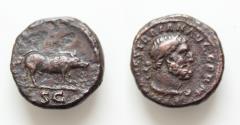 Ancient Coins - Trajan (98-117), Quadrans, Rome, ca. 98-102. AE14mm 2,7g.  IMP CAES TRAIAN AVG GERM, Diademed bust of Hercules r., wearing lion skin; Rv. Boar walking r.; SC