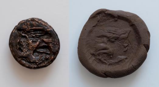 Ancient Coins - SICILY. Akragas. Phintias (287-279 BC). Æ (19mm, 9g). Laureate head of Apollo r. R/ Two eagles Hare . Mint Error Brockage !!!