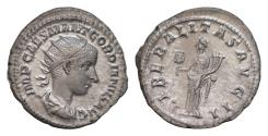 Ancient Coins - Gordian III, AD 238-244. AR, Antoninianus. 3,5 g. 22.50 mm. Rome.  IMP CAES M ANT GORDIANVS AVG. Bust of Gordian III, radiate, draped, cuirassed, right.  LIBERALITAS AVG II.