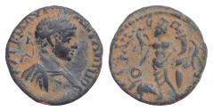 Ancient Coins - SELEUCIS and PIERIA, Raphanea. Elagabalus. AD 218-222. Æ 23mm, 7,3g,  Laureate and cuirassed bust right / Turreted male figure standing left, holding patera and cornucopia; eagles
