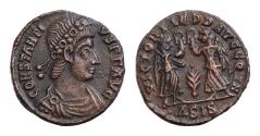 Ancient Coins - Constantius II Æ 14mm.1,6g  Siscia, AD 346-348. CONSTANTIVS P F AVG, pearl diademed, draped and cuirassed bust to right / VICTORIAE DD AVGG Q NN, two Victories palm branch between