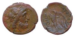 Ancient Coins - Bruttium, The Brettii, Unit, c. 216-214 BC , AE23mm 7,3g. Laureate head of Zeus r., dotted border, Rv. BPET-TIΩN, eagle standing l. with open wings. Dotted border.
