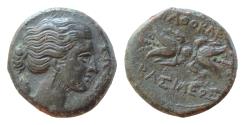 Ancient Coins - Sicily, Syracuse Æ 21mm. 8,7g.Time of Agathokles, circa 306-289 BC. Draped bust of Artemis Soteira to right, quiver over shoulder downwards before / Winged thunderbolt