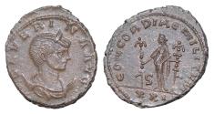 Ancient Coins - Severina AE Silvered Antoninianus. Siscia, AD 274-275. 4.47 gr - 20-23mm Diademed and draped bust right, set on crescent Concordia standing facing, holding two signa