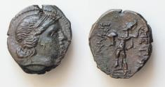 Ancient Coins - Thrace, Mesembria; 2nd cent. BC, AE18,5mm, 4 8g.  female head Promachos advancing l. holding spear and shield