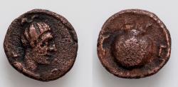 Ancient Coins - SICILY ?? Uncertain coins  4th century BC. Female head  ?? Æ 11mm 1.1g,  Very Fine ! Extremeli rare !