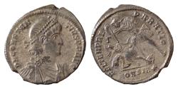Ancient Coins - Constantius II Silvered Æ24mm 4,64g  Maiorina. Constantinople, AD 348-351. D N CONSTANTIVS P F AVG, pearl-diademed, draped and cuirassed bust right / FEL TEMP REPARATIO,