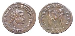Ancient Coins - Diocletian (AD 284-305) Antioch AE Antoninianus (20mm, 3,9g)  IMP C C VAL DIOCLETIANVS AVG, radiate, draped and cuirassed bust right. Rev: CONCORDIA MILITVM, Emperor standing