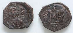 Ancient Coins - CONSTANTINE IV. 668-685 AD. Æ Follis (24mm, 4,7gm). Syracuse mint. Struck 668-674 AD. Countermark ?