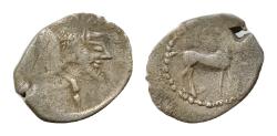 Ancient Coins - Sicily, Gela, c. 465-450 BC. AR Litra (11 mm, 0.54g). Horse advancing r.; wreath above. R/ Forepart of man-headed bull r. Jenkins, Gela, Group III; HGC 2, 373. Porous, scratch on o