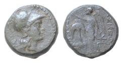 Ancient Coins - Seleukid Empire, Seleukos II Kallinikos Æ 18mm.7g Antioch, 246-225 BC. Helmeted head of Athena to right / Nike advancing to left, holding wreath, anchor