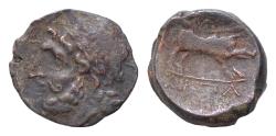 Ancient Coins - APULIA, Arpi. Circa 325-275 BC. Æ (21mm, 8g). Laureate head of Zeus left; thunderbolt to right / Boar standing right; above, spearhead right
