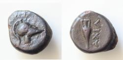 Ancient Coins - ASIA MINOR. Uncertain.Bronze AE15-16,5mm 2,9g  (5th century BC). Obv: Corinthian helmet right. Rev: Amphora  AXIA Very  Rare !