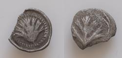 Ancient Coins - Sicily, Selinos, 515-470 BC. AR Obol (10mm, 0.5g,). Selinon leaf. R/ Selinon leaf dotted border.