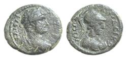 Ancient Coins - LYDIA, Saitta. Hadrian. AD 117-138. Æ 20mm 5,2g Draped bust of Hadrian ,  Draped bust of Athena right, wearing crested Corinthian helmet, and aegis. Good Very Fine . Extremely Rare