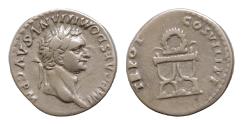 Ancient Coins - Domitian, 81-96 AD. AR Denarius 17,5mm, 3g Rome, 82 AD. IMP CAES DOMITIANVS AVG P M Laureate head of Domitian to right. Rev. TR P COS VII DES VIII P P Curule chair; above, wreath