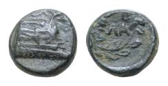 Ancient Coins - THRACE, Elaios. Circa 330-280 BC. Æ (9.5mm, 1,7 g, ). Prow right / ELA within laurel wreath . SNG Copenhagen 891. VF, green patina, Very Rare.