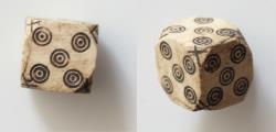 Ancient Coins - Ancient Roman Bone Dice for Games Fortuna ! Missing 1, 2, 3,4,6 being used by fraudster L=8mm 1,g. Extremely Fine ! Very rare ! 2-3 century A.D.