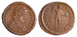 Ancient Coins - Arcadius, 383-408 AD. AE Maiorina (23mm, 4,4 g.). Antioch, 392-395. D N ARCADIVS P F AVG, rosette-diademed, draped and cuirassed bust of Arcadius to right.GLORIA ROMANORVM,