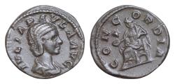 Ancient Coins - Julia Paula. Augusta, AD 219-220. Æ BI  ‘Limes’ legionary  Denarius (18,5mm, 2g). Uncertain military  mint. Draped bust right / Concordia seated left, holding patera; star