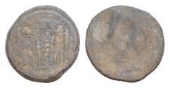 Ancient Coins - ROMAN LEAD SEAL.  Rev Coin of Constantinian Period. Legionary standart Soldiers  Pb. 20mm Weight: 9,3g good Very Fine . rare