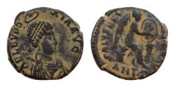 Ancient Coins - Aelia Eudoxia (wife of Arcadius) Æ15mm 2,8g  Antioch, AD 401-403. AEL EVDOXIA AVG, diademed and draped bust right, [being crowned by the hand of God above] / SALVS REIPVBLICAE,