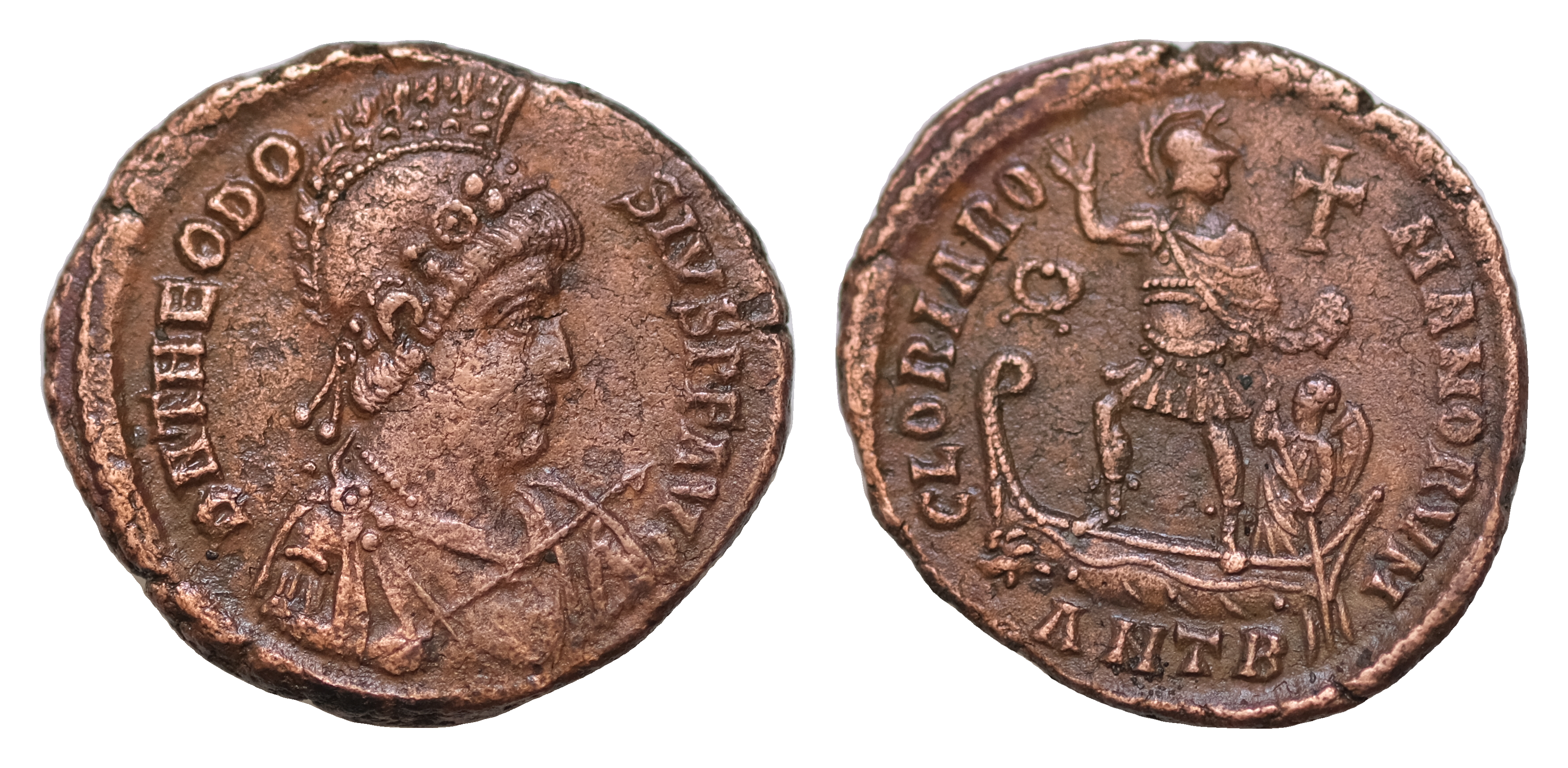 m８　テオドシウス1世 AE2  【AD379-395年】 Theodosius I AD 379-395. Antioch Maiorina Æ 23 mm, 5,2 g D N
