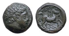 Ancient Coins - Macedonian Kingdom. Philip II. 359-336 B.C. Æ unit 16 mm, 6,3g . Uncertain mint in Macedonia. Diademed head of Apollo right /  youth on horseback right; behind, below bow.