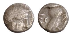 Ancient Coins - ARABIA, Southern. Qataban . Unknown ruler(s). Circa 350-320/00 BC. AR gms – Hemidrachm (12mm, 2.46 g, ). Imitating Athens. Helmeted head of Athena right; Γ (mark of value)