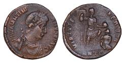 Ancient Coins - Valentinian II. AD 375-392. Æ Maiorina (21mm, 4,9g,). Antioch mint. Struck AD 383-388 Emperor foot on captive