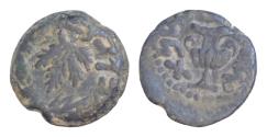 Ancient Coins - Judaea. First Jewish War. 66-70 C.E. AE prutah (16 mm, 2.72 g, ).amphora with broad rim and two handles / "The freedom of Zion," grape leaf