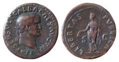 Ancient Coins - Galba. AD 68-69. Æ As (26mm, 9.41 g, ). Rome mint. Struck August-October AD 68. IMP SER SVLP GALBA CAES AVG TR P, laureate head right / LIBERTAS PVBLICA, S C